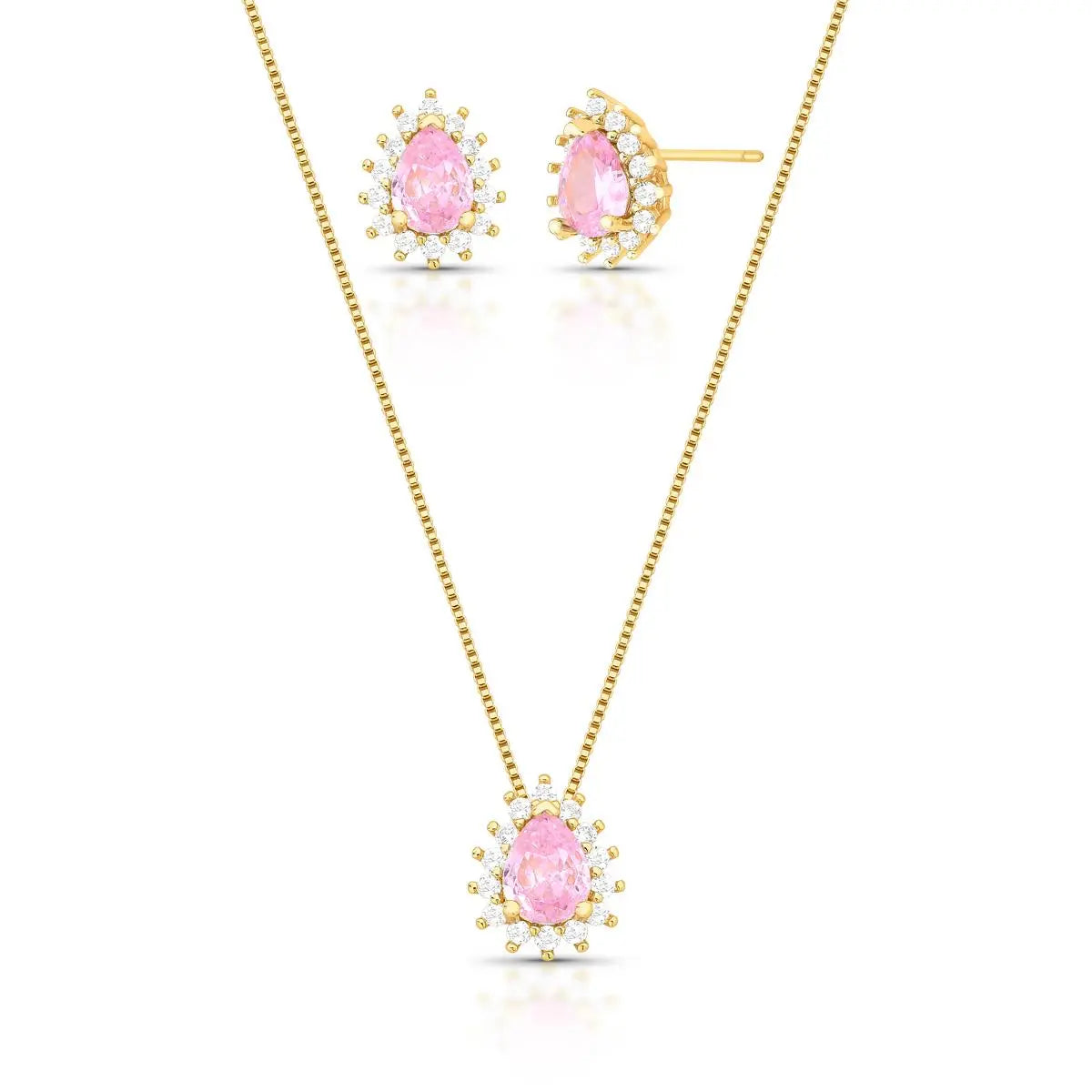 Conjunto Colar e Brinco Pink