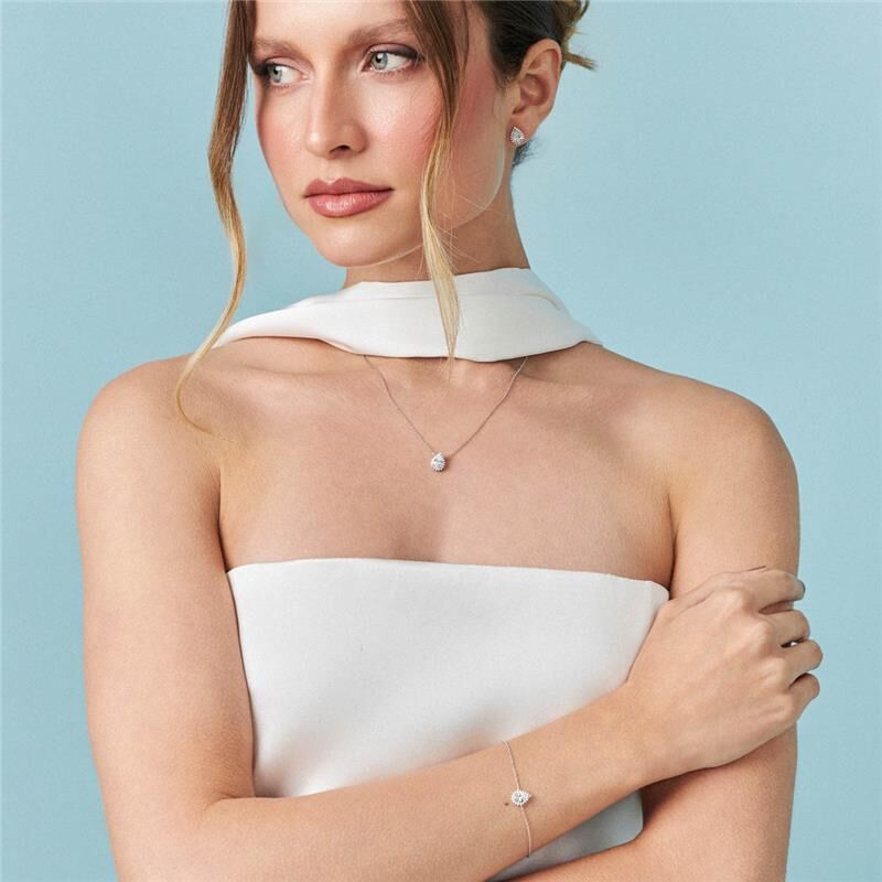 Colar Cristal Gota - Prata 925