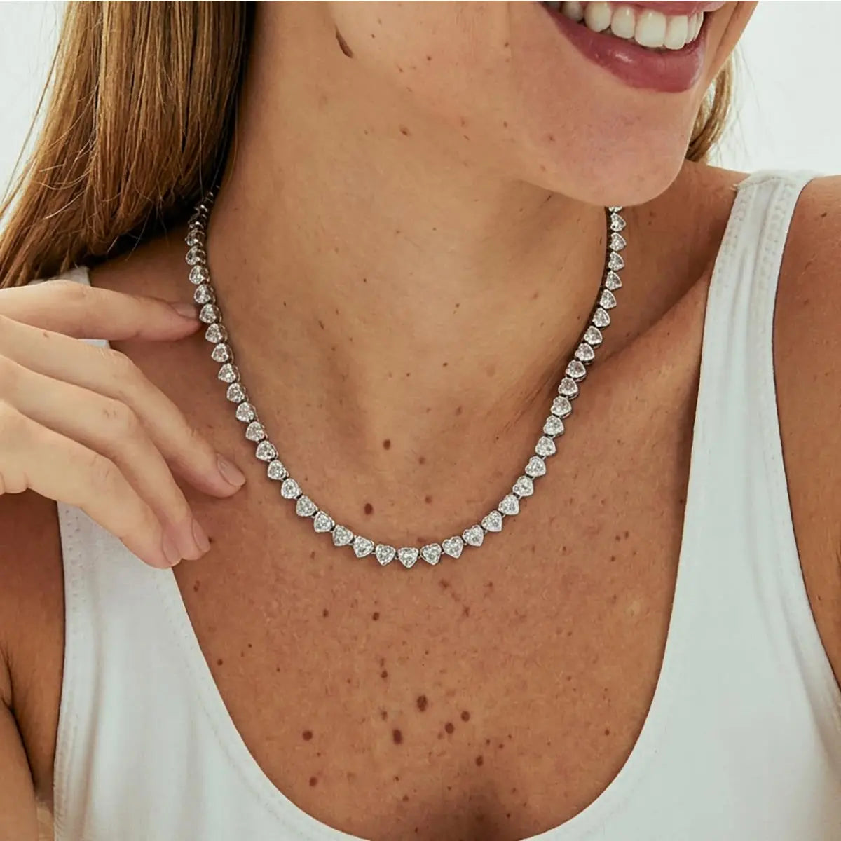 Colar Riviera White Hearts -  6mm