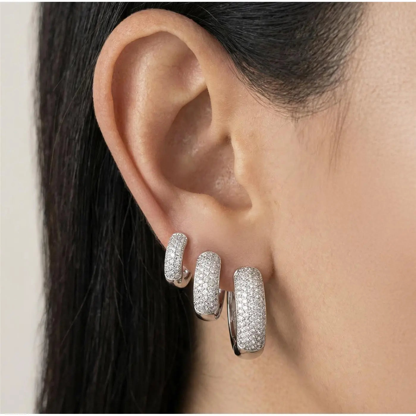 Brinco Trio Argola  Cravejado Zircônia