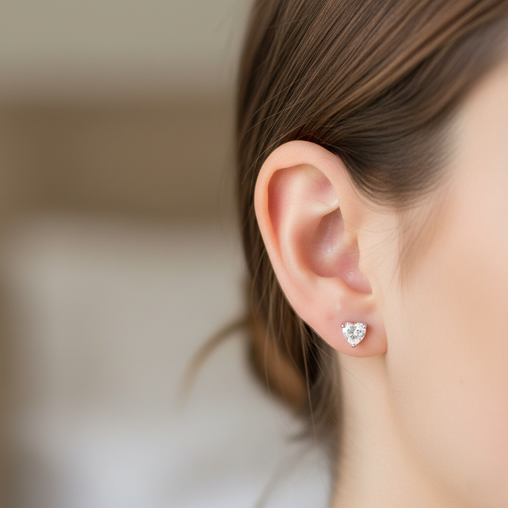 Brinco Coração Moissanite 5mm