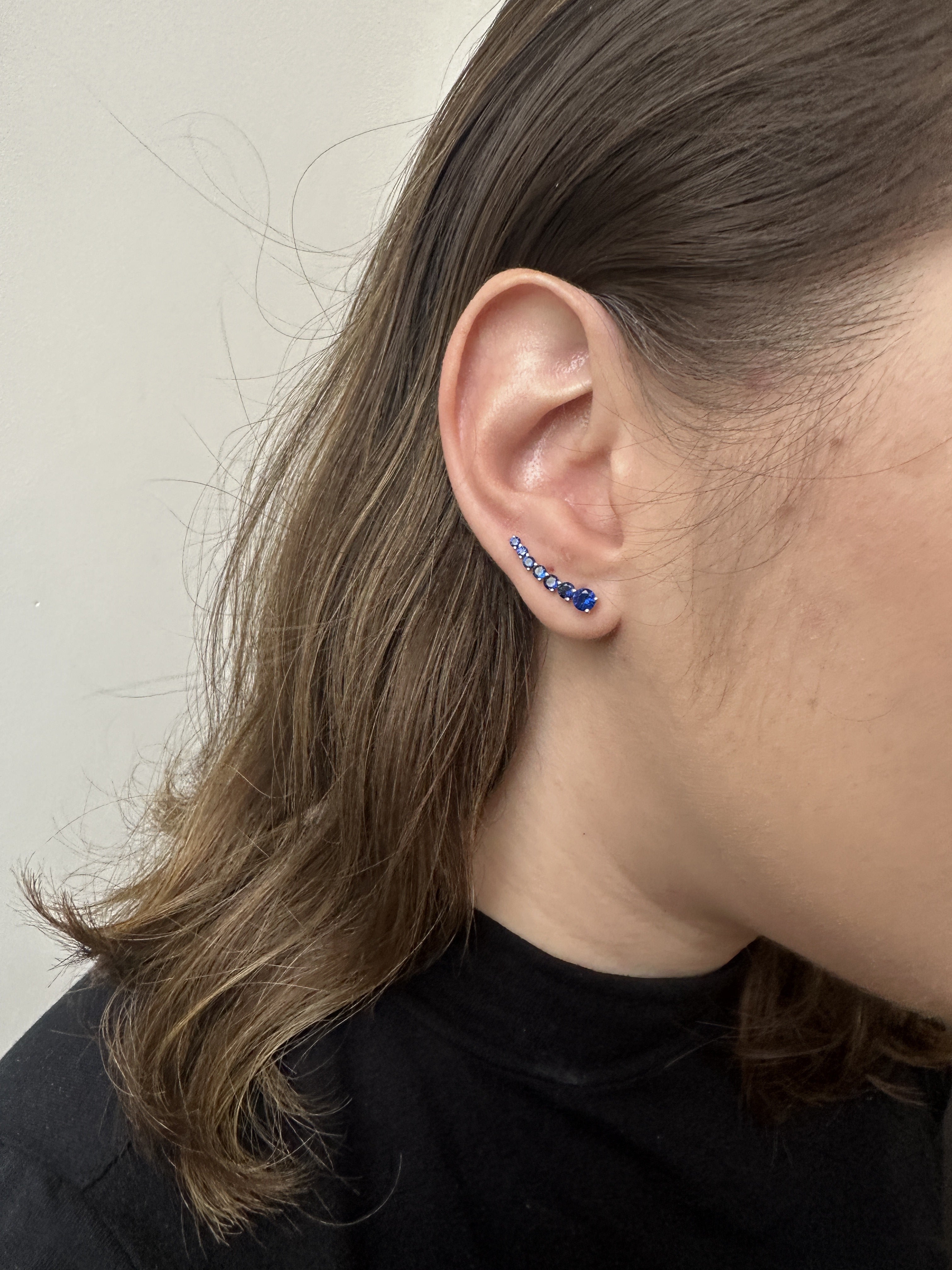 Brinco Prata  Ear Cuff Safira Redondo
